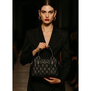 Vera Bradley Black Quilted Leather Mini Bag Crossbody Top Handle Chic Everyday